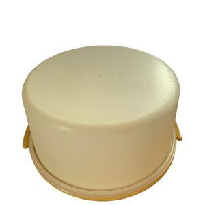 Vintage Tupperware 1256 MAXI Cake Taker Carrier Keeper Harvest Gold w/Sheer Lid